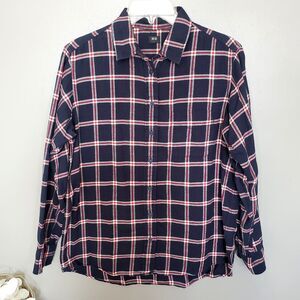 UNIQLO Button Up Shirt Shirt Mens Size Small Navy Blue Plaid 100% Cotton Pocket